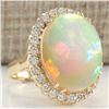 Image 2 : 15.88 CTW Natural Opal And Diamond Ring 14K Solid Yellow Gold