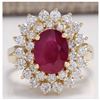 Image 1 : 3.27 CTW Natural Ruby And Diamond Ring 14K Solid Yellow Gold