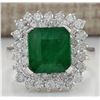 Image 1 : 5.42 CTW Natural Emerald And Diamond Ring In 18K White Gold
