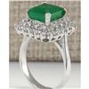Image 3 : 5.42 CTW Natural Emerald And Diamond Ring In 18K White Gold