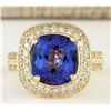 Image 1 : 5.27 CTW Natural Tanzanite And Diamond Ring In 14k Yellow Gold