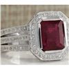 Image 2 : 3.86 CTW Natural Red Rubelite And Diamond Ring 14K Solid White Gold