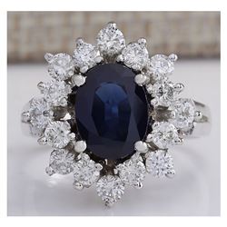 3.00 CTW Natural Blue Sapphire And Diamond Ring 18K Solid White Gold