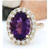 Image 2 : 8.40 CTW Natural Amethyst 18K Solid Yellow Gold Diamond Ring