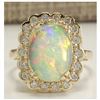 Image 1 : 2.95 CTW Natural Opal And Diamond Ring In 14K Solid Yellow Gold