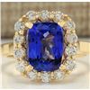 Image 1 : 4.15 CTW Natural Tanzanite And Diamond Ring In 14K Yellow Gold