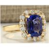 Image 2 : 4.15 CTW Natural Tanzanite And Diamond Ring In 14K Yellow Gold