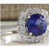 Image 2 : 3.60 CTW Natural Blue Tanzanite And Diamond Ring 18K Solid White Gold