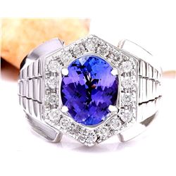 4.62 CTW Natural Tanzanite 18K Solid White Gold Diamond Ring