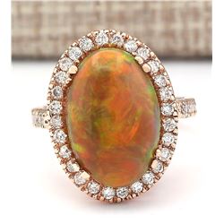 6.32 CTW Natural Opal And Diamond Ring In 18K Rose Gold