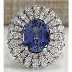 6.76 CTW Natural Sapphire Diamond Ring 18K Solid White Gold