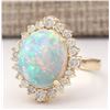 Image 2 : 6.53 CTW Natural Opal And Diamond Ring In 18K Yellow Gold