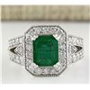Image 1 : 4.21 CTW Natural Colombian Emerald And Diamond Ring In 14k White Gold