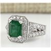 Image 2 : 4.21 CTW Natural Colombian Emerald And Diamond Ring In 14k White Gold