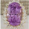 Image 1 : 26.27 CTW Natural Kunzite And Diamond Ring In 14K Yellow Gold