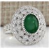 Image 2 : 3.09 CTW Natural Emerald And Diamond Ring In 14K White Gold