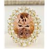 Image 1 : 8.70 CTW Natural Morganite And Diamond Ring In 18K Solid Yellow Gold