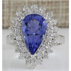 5.73 CTW Natural Blue Tanzanite And Diamond Ring In 18K White Gold