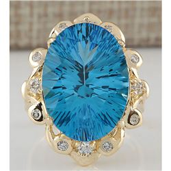 13.85 CTW Natural Topaz And Diamond Ring In 14K Yellow Gold
