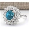 Image 2 : 6.24 CTW Natural Blue Zircon And Diamond Ring 18K Solid White Gold