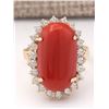 Image 1 : 9.07 CTW Natural Coral And Diamond Ring In 18K Yellow Gold