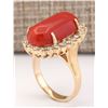 Image 3 : 9.07 CTW Natural Coral And Diamond Ring In 18K Yellow Gold