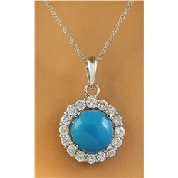 1.82 CTW Turquoise 14K White Gold Diamond Necklace