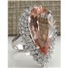 Image 2 : 13.05 CTW Natural Peach Morganite And Diamond Ring In 14K Solid White Gold