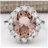 Image 1 : 7.04 CTW Natural Morganite And Diamond Ring In 18K White Gold