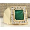 Image 2 : MENS 5.00 CTW Natural Mens Emerald And Diamond Ring In 14K Yellow Gold