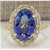 Image 1 : 7.92 CTW Natural Blue Tanzanite And Diamond Ring In 18K Solid Yellow Gold