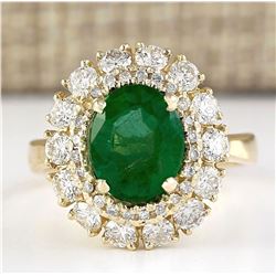 3.60 CTW Natural Emerald And Diamond Ring In 14k Yellow Gold