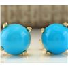Image 1 : 2.00 CTW Natural Blue Turquoise Earrings 14k Solid Yellow Gold
