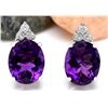 Image 1 : 6.02 CTW Natural Amethyst 18K Solid White Gold Diamond Stud Earrings