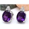 Image 2 : 6.02 CTW Natural Amethyst 18K Solid White Gold Diamond Stud Earrings