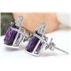 Image 3 : 6.02 CTW Natural Amethyst 18K Solid White Gold Diamond Stud Earrings