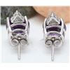 Image 4 : 6.02 CTW Natural Amethyst 18K Solid White Gold Diamond Stud Earrings