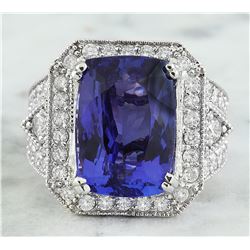 14.10 CTW Tanzanite 18K White Gold iamond Ring