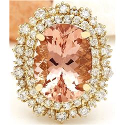 11.25 CTW Natural Morganite 18K Solid Yellow Gold Diamond Ring