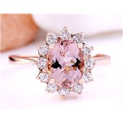 2.05 CTW Natural Morganite 18K Solid Rose Gold Diamond Ring