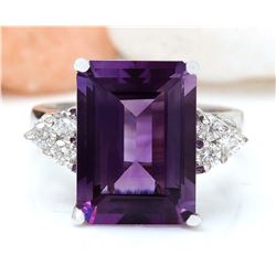 7.55 CTW Natural Amethyst 14K Solid White Gold Diamond Ring