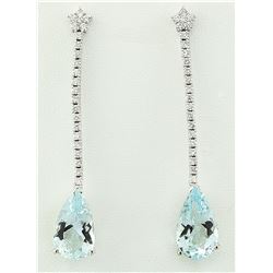 15.95 CTW Aquamarine 18K White Gold Diamond Erarings
