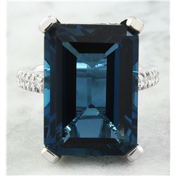 20.80 CTW Topaz 18K White Gold Diamond Ring