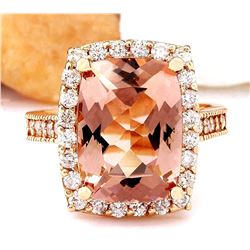 7.12 CTW Natural Morganite 18K Solid Rose Gold Diamond Ring