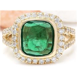 5.28 CTW Natural Emerald 18K Solid Yellow Gold Diamond Ring