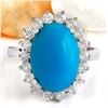Image 1 : 5.29 CTW Natural Turquoise 14K Solid White Gold Diamond Ring