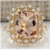 Image 1 : 5.09 CTW Natural Morganite And Diamond Ring 18K Solid Yellow Gold