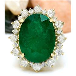 18.59 CTW Natural Emerald 14K Solid Yellow Gold Diamond Ring