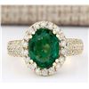 Image 1 : 3.46 CTW Natural Emerald And Diamond Ring In 18K Yellow Gold