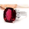 Image 2 : 8.28 CTW Natural Tourmaline 18K Solid White Gold Diamond Ring